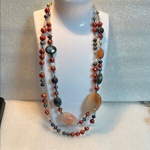 Elegant Artisan Multicolor Semi-precious Stones and Pearl Beaded Necklace